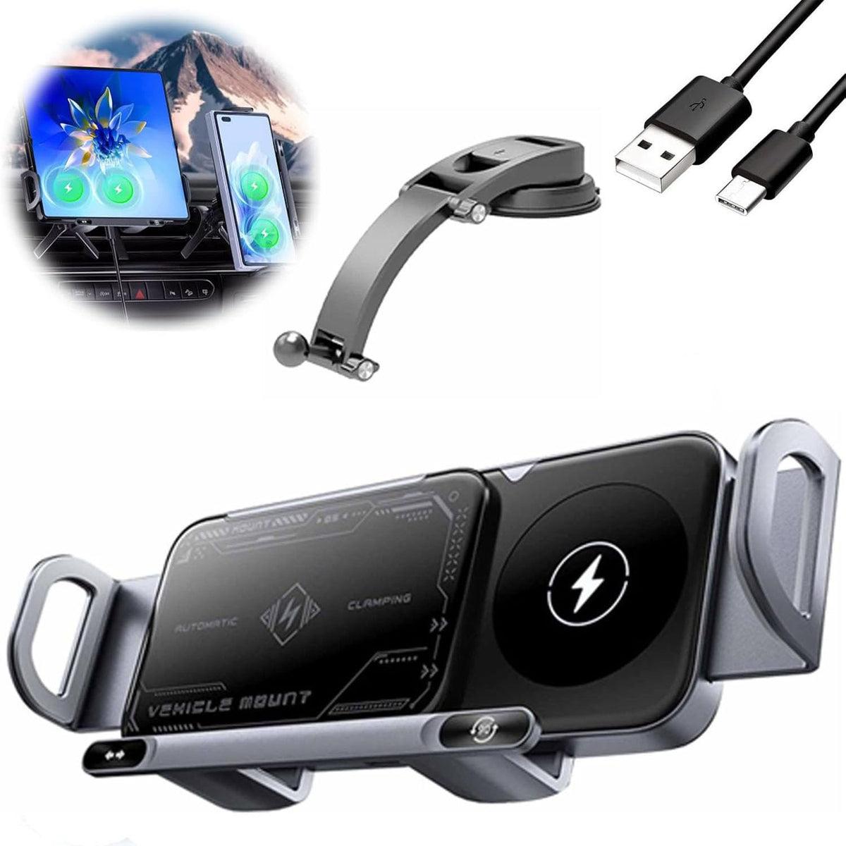 Wireless Car Phone Charger Mount | 15W Fast Charging | Auto-Clamping